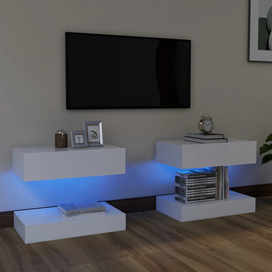 vidaXL TV-tasot LED-valoilla 2 kpl valkoinen 60x35 cm