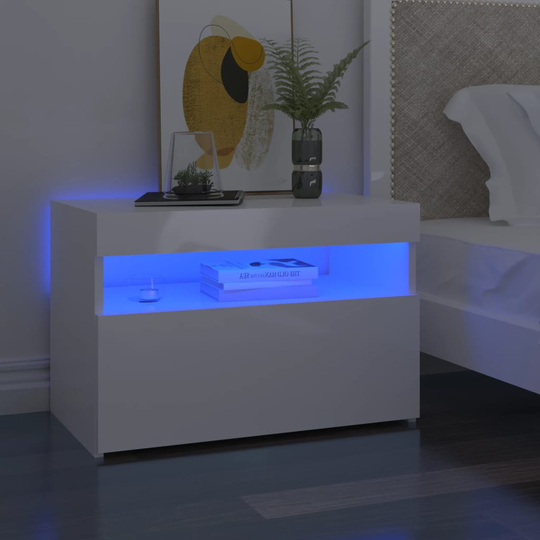 vidaXL Yöpöytä LED-valoilla 2 kpl korkeakiilto valkoinen 60x35x40 cm