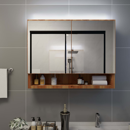 vidaXL LED kylpyhuoneen peilikaappi tammi 80x15x60 cm MDF