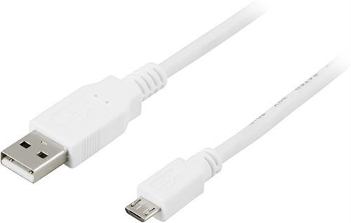 USB 2.0 -kaapeli, Type A Uros - Type Micro B Uros, 5-pinninen, 1 M, Valkoinen