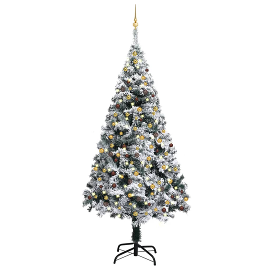 vidaXL Tekojoulukuusi LED-valoilla ja palloilla vihreä 240 cm PVC