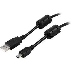 USB 2.0 Kaapeli A-tyyppi Uros - Mini B-tyyppi Uros, Ferriittiytimet, 2m, Musta