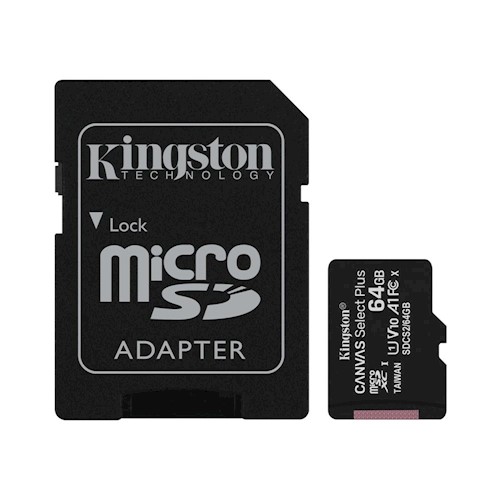 Kingston Muistikortti microSDXC Canvas Select Plus ( 64GB | class 10 | UHS-I | 100 MB/s) + SD-sovitin