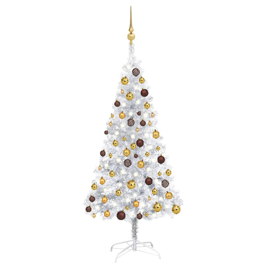 vidaXL Tekojoulukuusi LED-valoilla ja palloilla hopea 120 cm PET