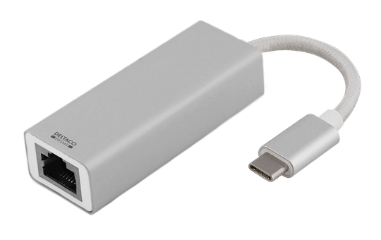 PRIME USB-C-verkkosovitin, Gigabit, 1 X RJ45, 1 X USB Type C Uros, Alumiinia, Hopea