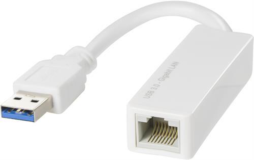 USB 3.0 Verkkosovitin, Jossa Sisäinen Flash-muisti, Gigabit, 1xRJ45, 1xUSB3.0 Tyyppi A Ur, Valkoine