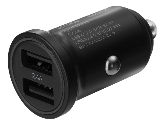 USB-autolaturi, 2 X USB-A, 12/24 V, 24 W, Musta