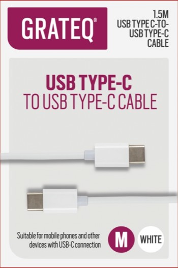 GRATEQ USB C - USB C KAAPELI 1.5M VALKOINEN