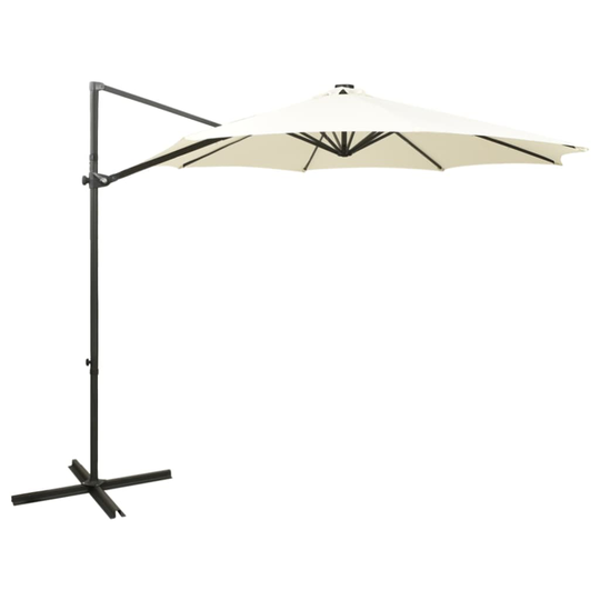 vidaXL Riippuva aurinkovarjo tangolla ja LED-valoilla hiekka 300 cm