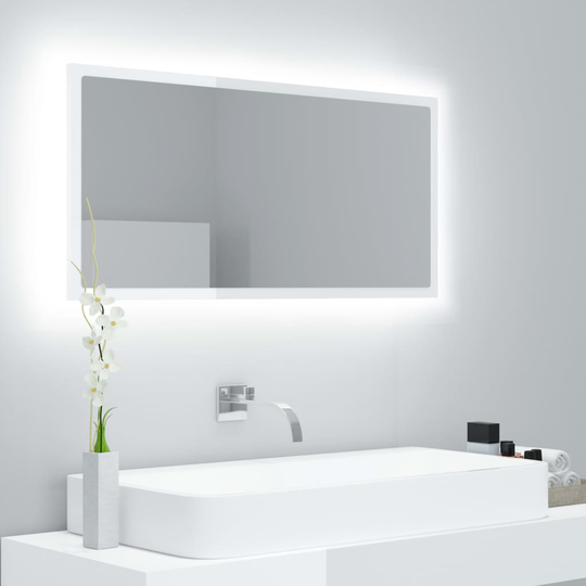 vidaXL LED-kylpyhuonepeili korkeakiilto valkoinen 90x8,5x37 cm akryyli