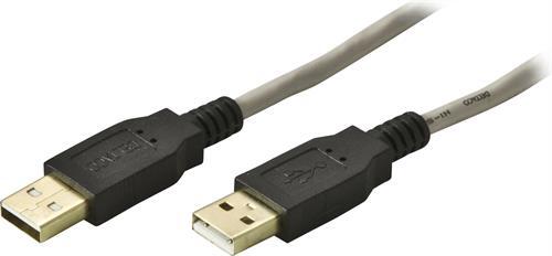 USB 2.0 Kaapeli Tyyppi A Uros - Tyyppi A Uros, Kullatut Liittimet, Kuparijohtimet, 2m, Beige/musta