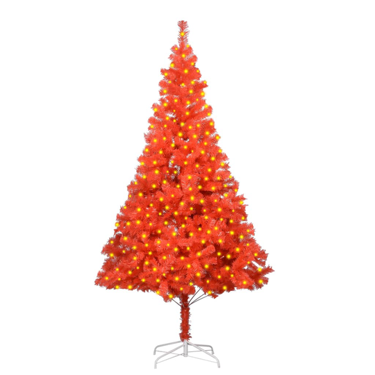 vidaXL Tekojoulukuusi LED-valoilla ja jalustalla punainen 210 cm PVC