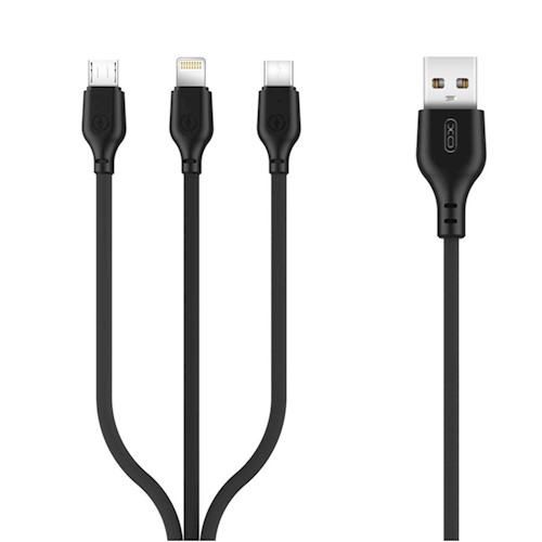 XO NB103 Latauskaapeli 3in1 USB - Lightning + USB-C + microUSB 1m 2 1A - musta