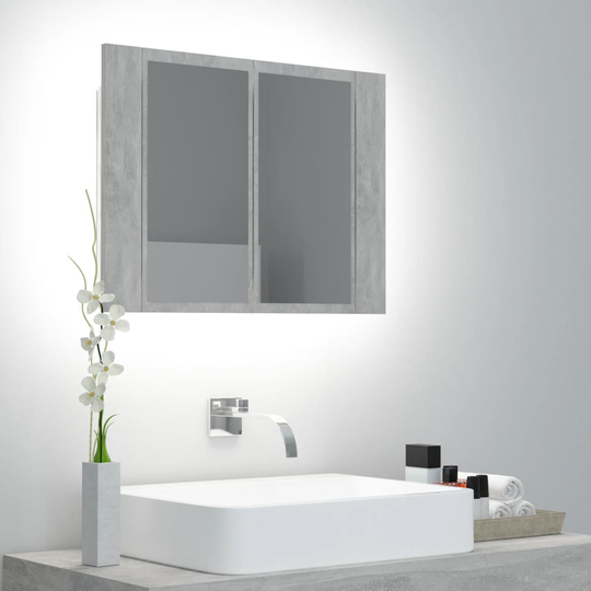vidaXL Kylpyhuoneen LED peilikaappi betoninharmaa 60x12x45 cm akryyli