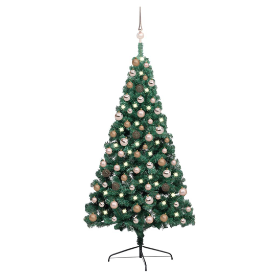 vidaXL Tekojoulukuusen puolikas LED-valo ja pallot vihreä 150 cm