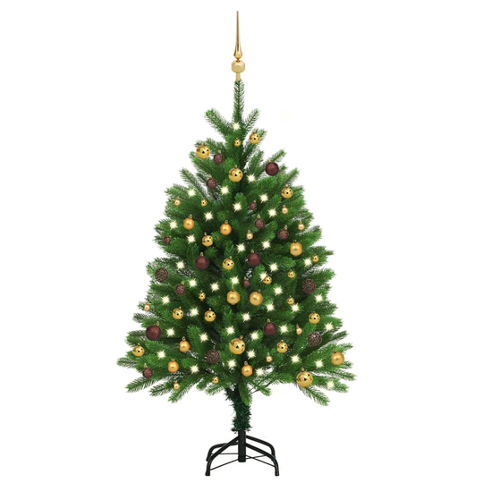 vidaXL Tekojoulukuusi LED-valoilla ja palloilla vihreä 120 cm