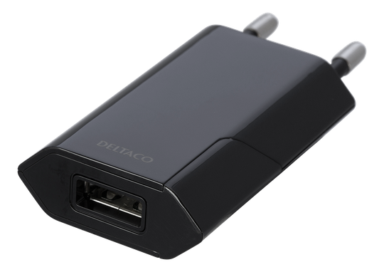 USB-seinälaturi, 100 - 240 V, 1 X USB-A, 1 A, 5 W, Myyntipakkaus, Musta