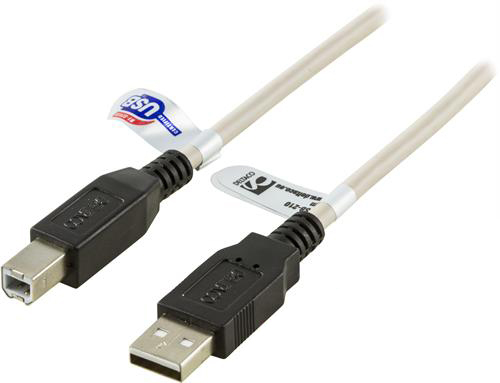 USB 2.0 -kaapeli, Type A Uros - Typ B Uros, 1 M, Musta/valkoinen