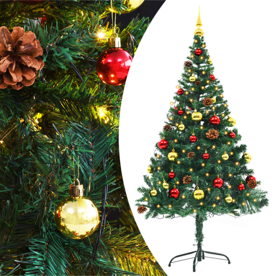 vidaXL Tekojoulukuusi koristeilla ja LED-valoilla vihreä 150 cm
