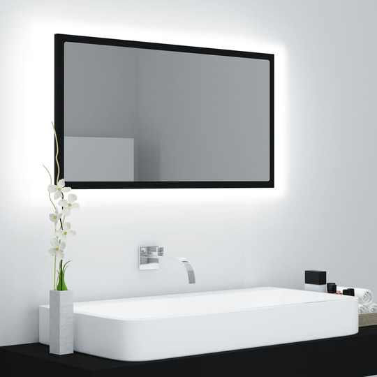 vidaXL LED-kylpyhuonepeili musta 80x8,5x37 cm akryyli