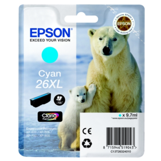Epson 26XL Mustepatruuna syaani, 700 sivua