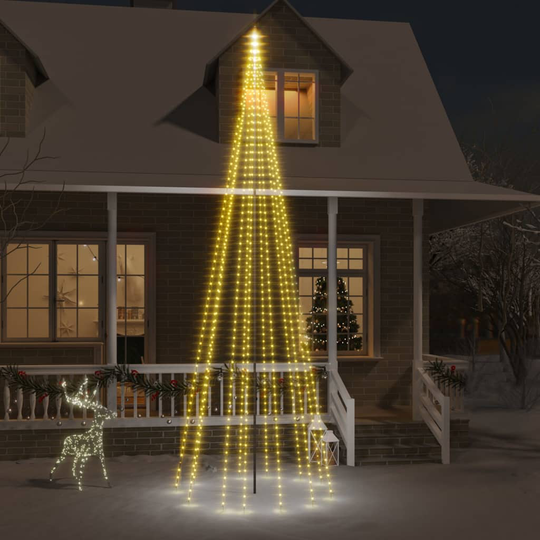 vidaXL Joulukuusi lipputankoon 732 lämpimän valkoista LED-valoa 500 cm