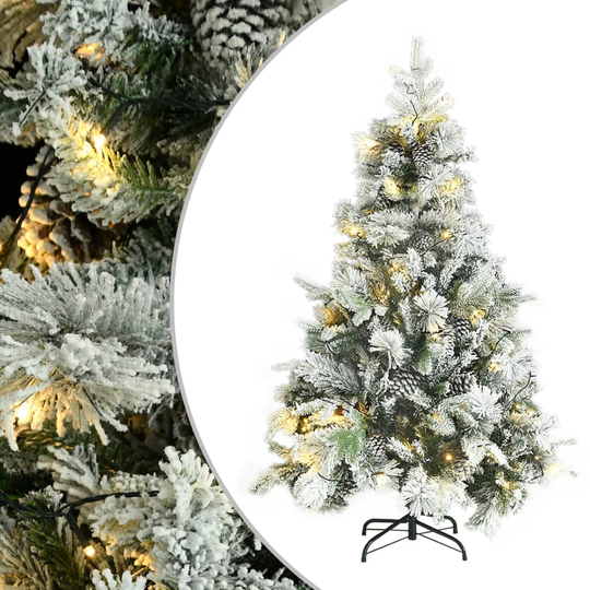 vidaXL Tekojoulukuusi lumihuurre / LED-valot / kävyt 150 cm PVC ja PE