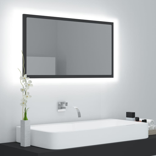 vidaXL LED-kylpyhuonepeili harmaa 80x8,5x37 cm akryyli