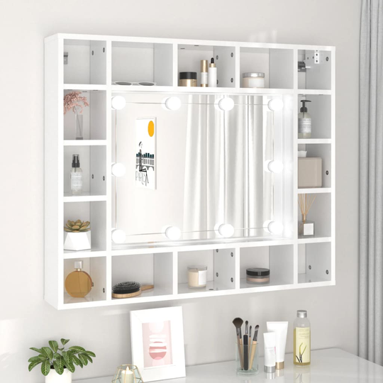 vidaXL Peilikaappi LED-valoilla korkeakiilto valkoinen 91x15x76,5 cm