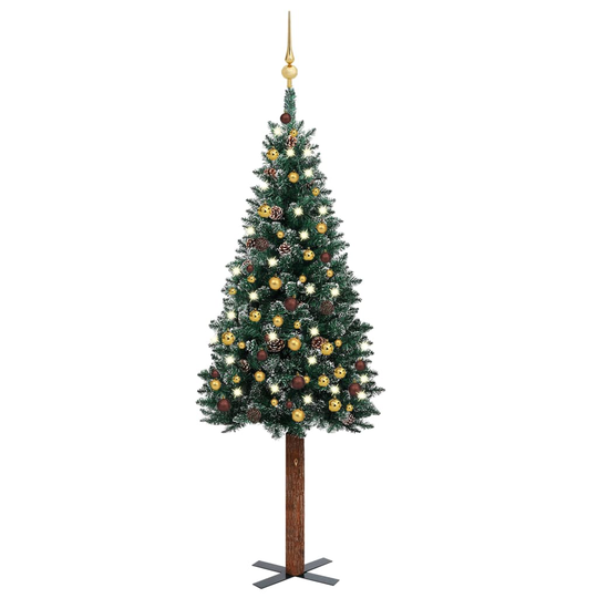 vidaXL Ohut joulukuusi LED-valoilla ja palloilla vihreä 150 cm