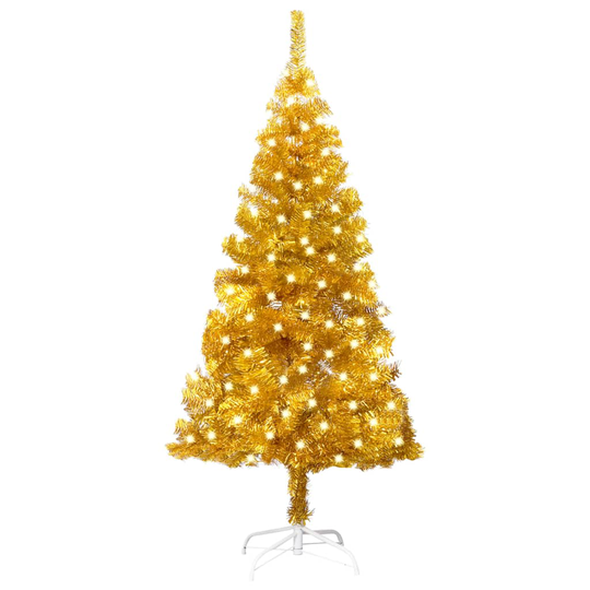 vidaXL Tekojoulukuusi LED-valoilla ja jalustalla kulta 120 cm PET