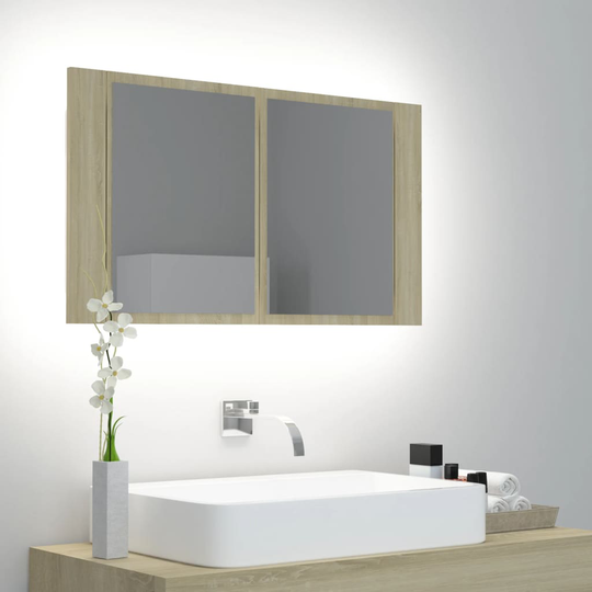 vidaXL Kylpyhuoneen LED peilikaappi Sonoma-tammi 80x12x45 cm akryyli