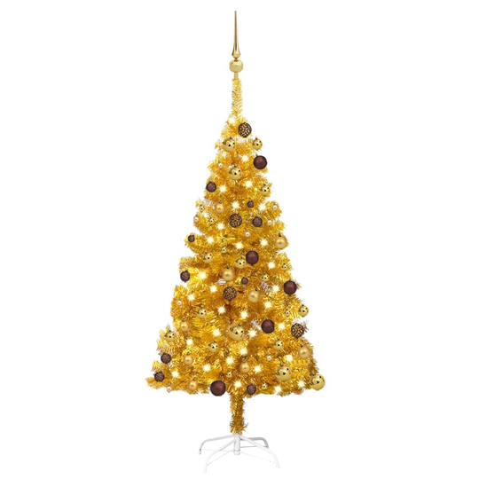 vidaXL Tekojoulukuusi LED-valoilla ja palloilla kulta 120 cm PET