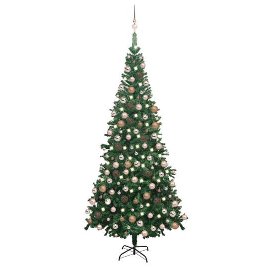 vidaXL Tekojoulukuusi LED-valoilla ja palloilla L 240 cm vihreä