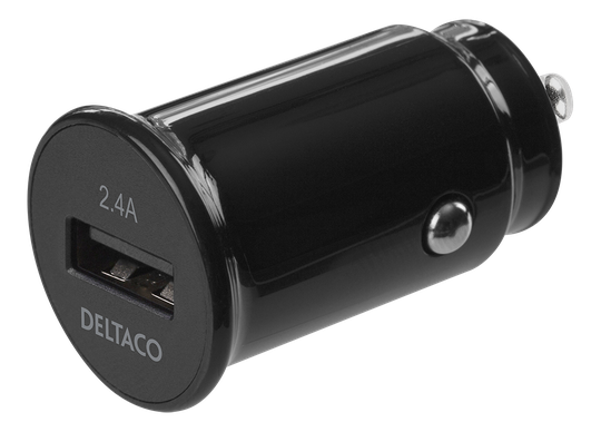 Kompakti USB-autolaturi, 12/24 V, 1 X USB-A, 2,4 A, 12 W, Musta