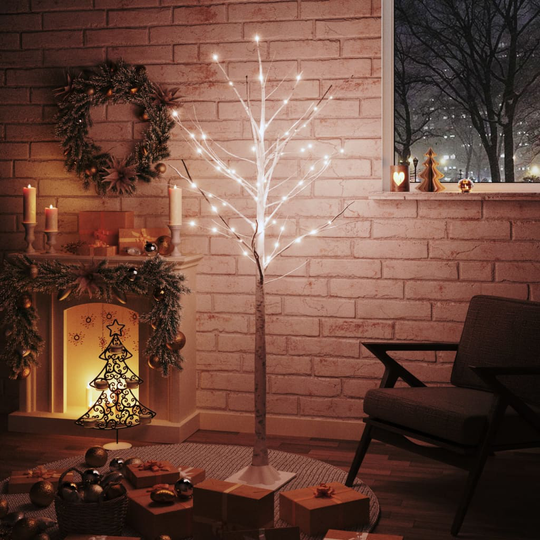 vidaXL Valkoinen LED-koivu lämmin valkoinen 96 LED-valoa 180 cm