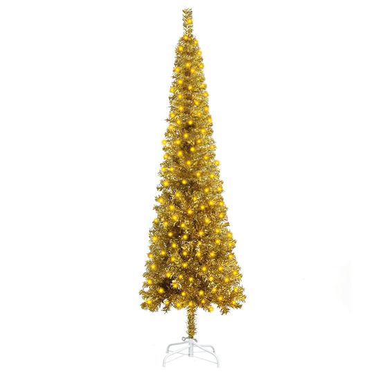 vidaXL Ohut joulukuusi LED-valoilla kulta 150 cm