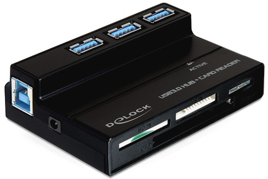 USB 3.0 -hubi Ja Muistikortinlukija, 3 X Type A -porttia, 4 Paikkaa MS-, SDHC-, Micro SDHC- Ja Compa