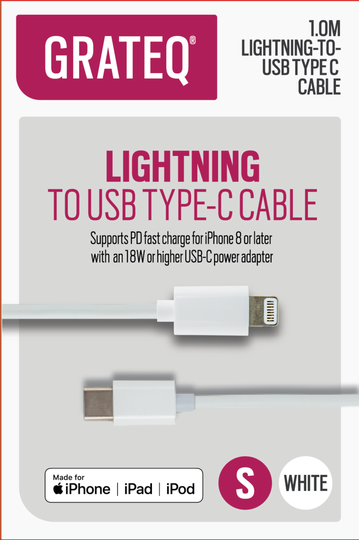 GRATEQ MFI LIGHTNING USB-C KAAPELI PD 1M