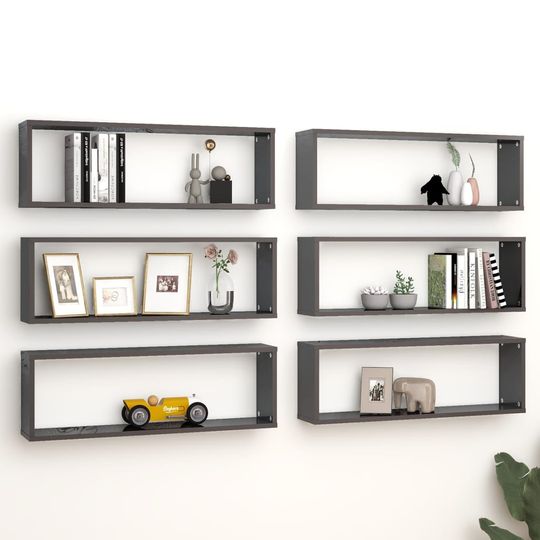 vidaXL Kuutioseinähyllyt 6 kpl korkeak. harmaa 80x15x26,5 cm lastulevy