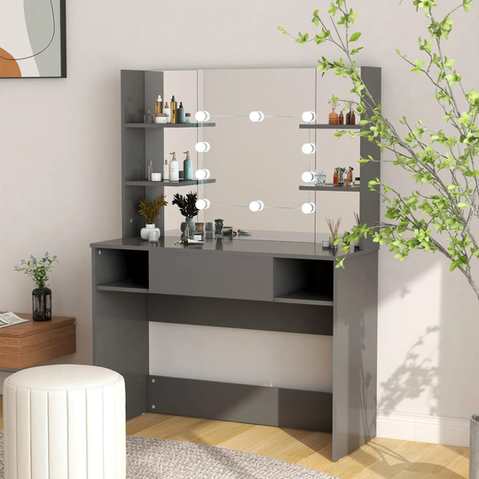 vidaXL Meikkipöytä LED-valoilla 100x40x135 cm MDF harmaa