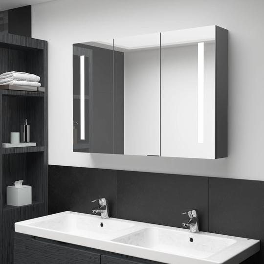 vidaXL LED kylpyhuoneen peilikaappi 89x14x62 cm harmaa