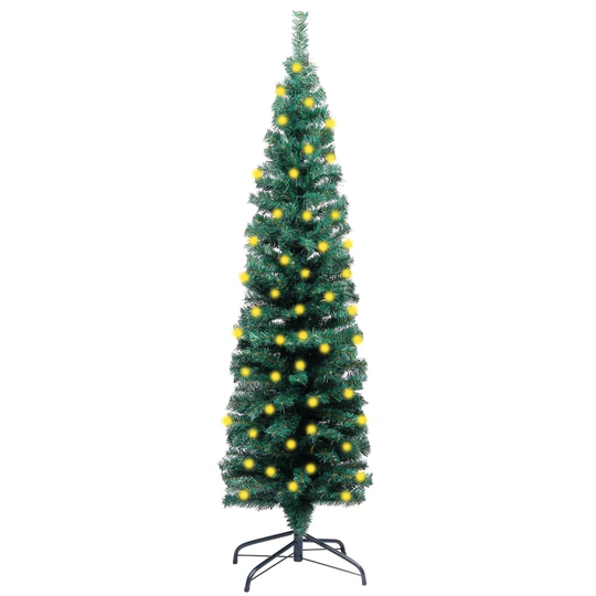 vidaXL Kapea tekokuusi LED-valoilla ja jalustalla vihreä 150 cm PVC
