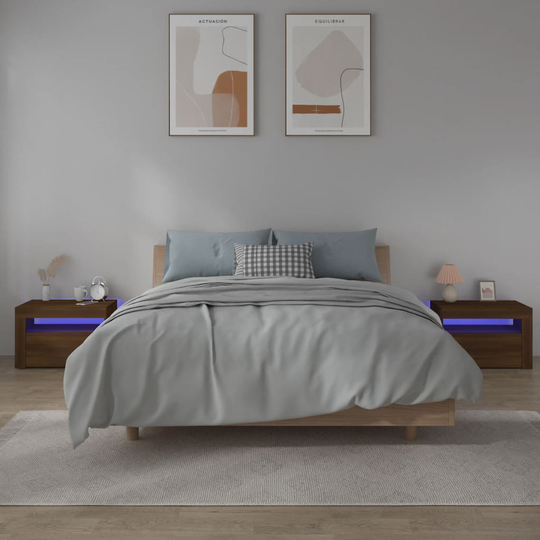 vidaXL Yöpöydät 2 kpl LED-valoilla ruskea tammi 60x35x40 cm