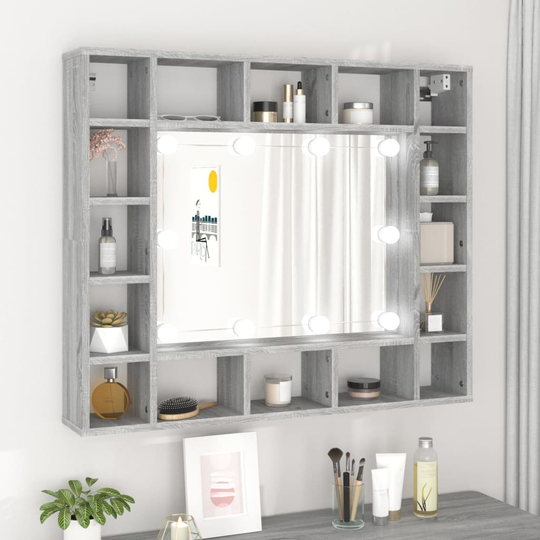 vidaXL Peilikaappi LED-valoilla harmaa Sonoma 91x15x76,5 cm