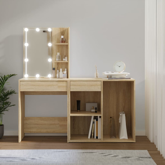 vidaXL LED-peilipöytä kaapilla Sonoma-tammi tekninen puu