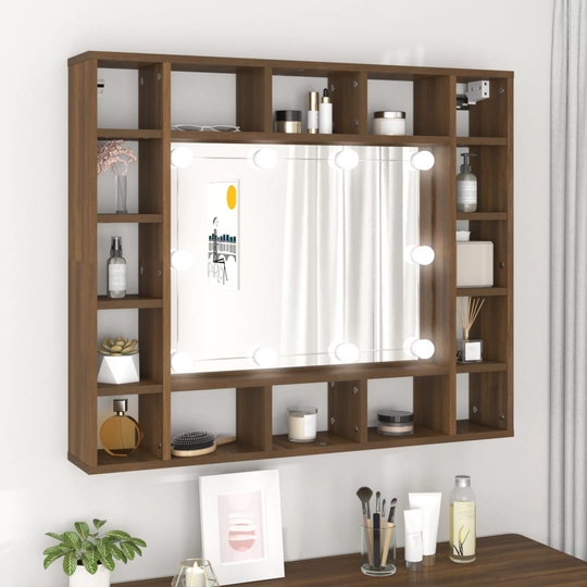 vidaXL Peilikaappi LED-valoilla ruskea tammi 91x15x76,5 cm