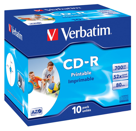 CD-R, 52x, 700MB/80 Min, 10-pack, Jewel Case, AZO, Printable