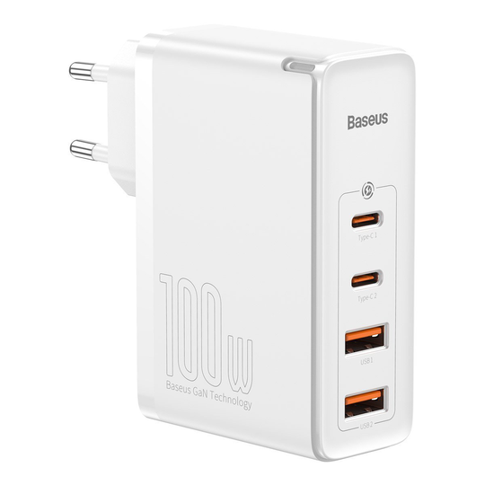 Baseus 100W seinälaturi - 2 x USB-C 2 x USB-A - valkoinen