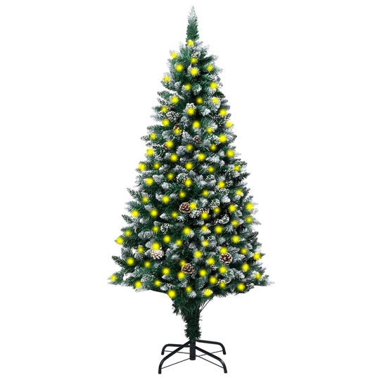 vidaXL Tekojoulukuusi LED-valoilla/kävyillä/valkoisella lumella 210 cm